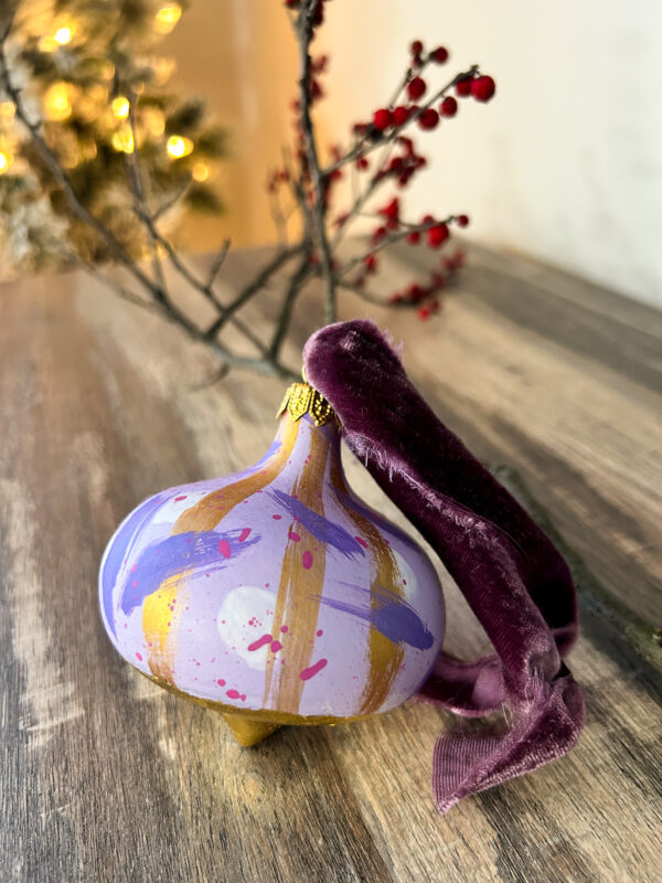 Lilac Dreams, Cottagecore Glam Hand-Painted Ceramic Ornament - Image 5